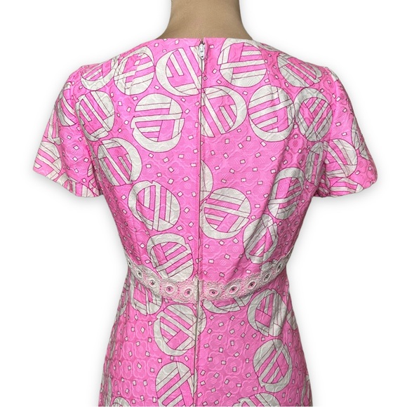 Vintage 60s 70s Harmay Maxi Formal Dress Pink White Geometric Print Size Small - Picture 10 of 17
